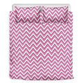 Pink White And Navy Chevron Print Duvet Cover Bedding Set