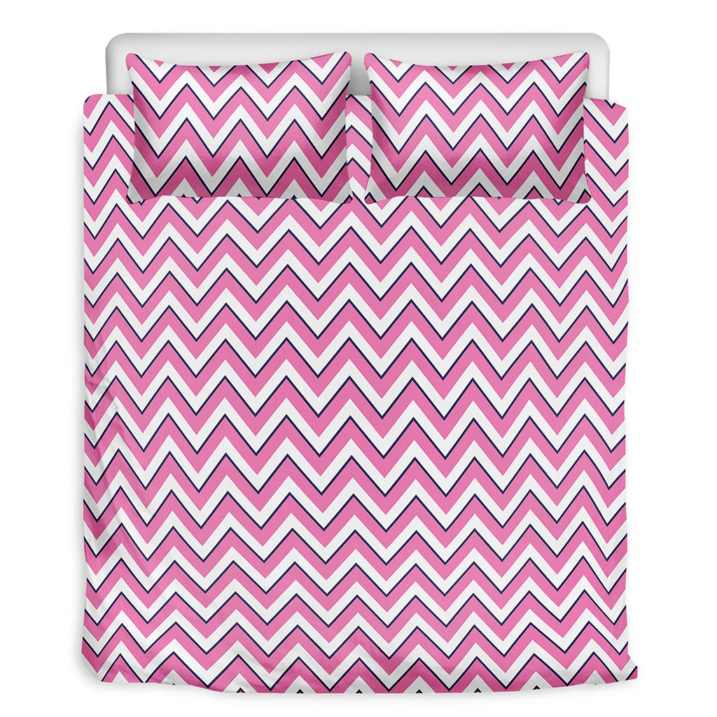Pink White And Navy Chevron Print Duvet Cover Bedding Set
