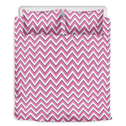 Pink White And Navy Chevron Print Duvet Cover Bedding Set