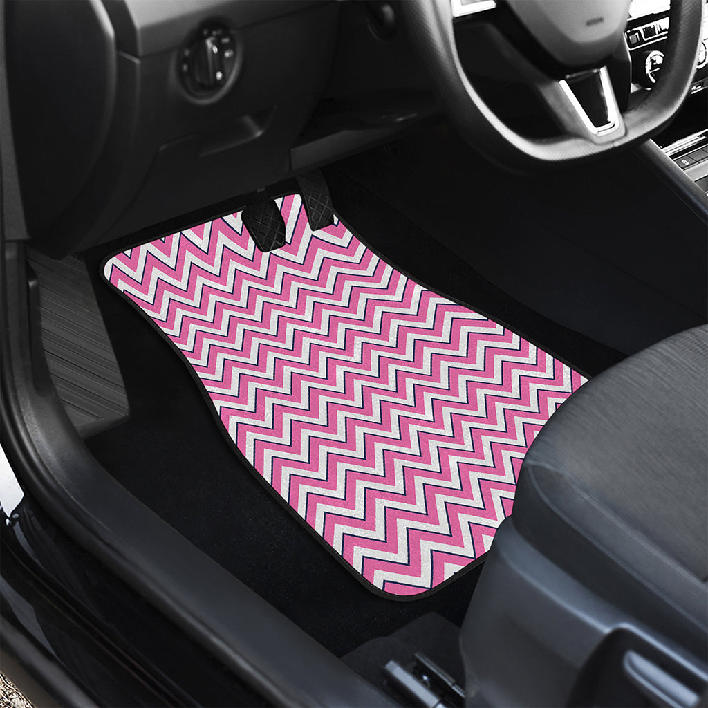 Pink White And Navy Chevron Print Front and Back Car Floor Mats
