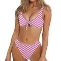 Pink White And Navy Chevron Print Front Bow Tie Bikini