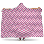 Pink White And Navy Chevron Print Hooded Blanket