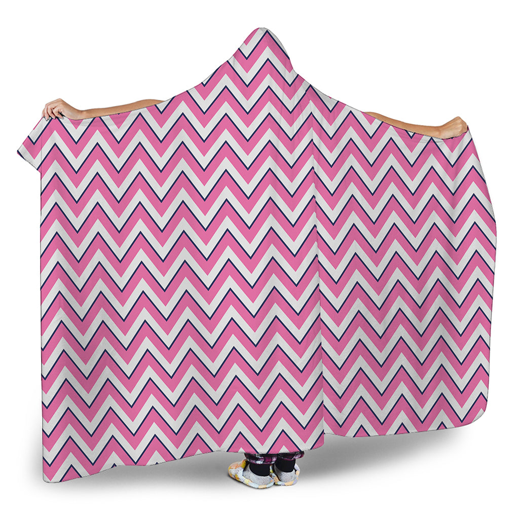 Pink White And Navy Chevron Print Hooded Blanket