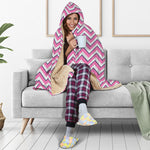 Pink White And Navy Chevron Print Hooded Blanket
