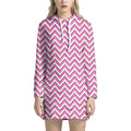 Pink White And Navy Chevron Print Pullover Hoodie Dress