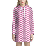 Pink White And Navy Chevron Print Hoodie Dress