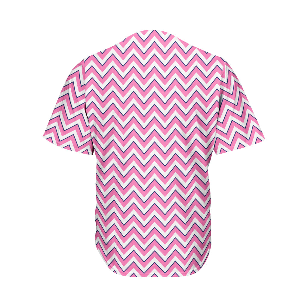Pink White And Navy Chevron Print Men's Baseball Jersey