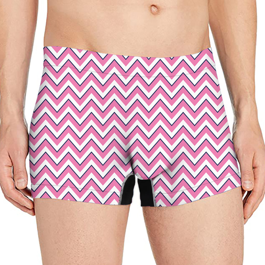 Pink White And Navy Chevron Print Men's Boxer Briefs