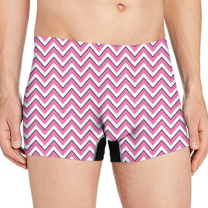 Pink White And Navy Chevron Print Men's Boxer Briefs