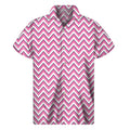 Pink White And Navy Chevron Print Men's Short Sleeve Shirt