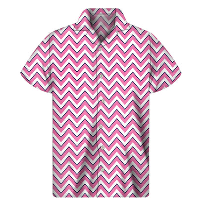 Pink White And Navy Chevron Print Men's Short Sleeve Shirt
