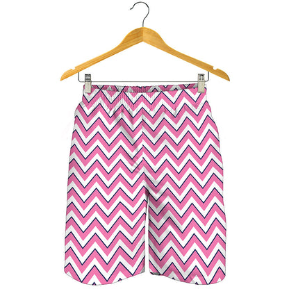 Pink White And Navy Chevron Print Men's Shorts