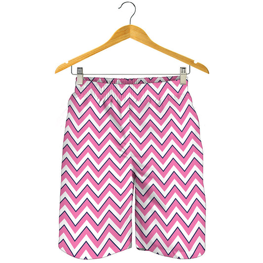 Pink White And Navy Chevron Print Men's Shorts