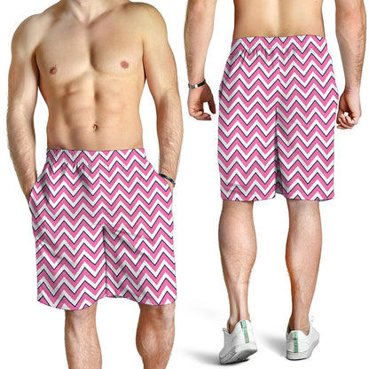 Pink White And Navy Chevron Print Men's Shorts