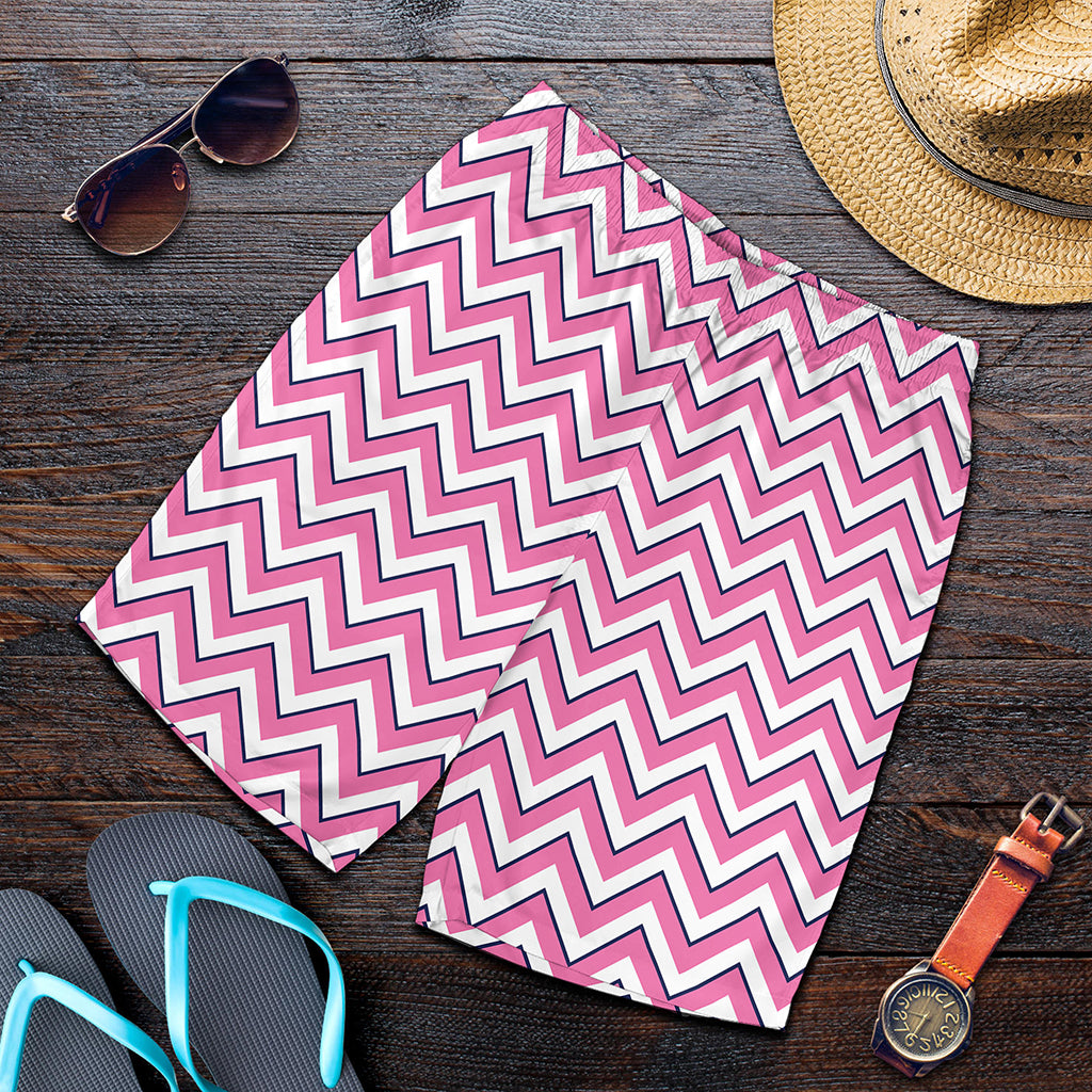 Pink White And Navy Chevron Print Men's Shorts