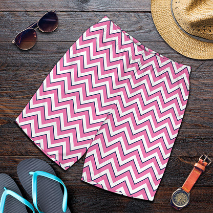Pink White And Navy Chevron Print Men's Shorts