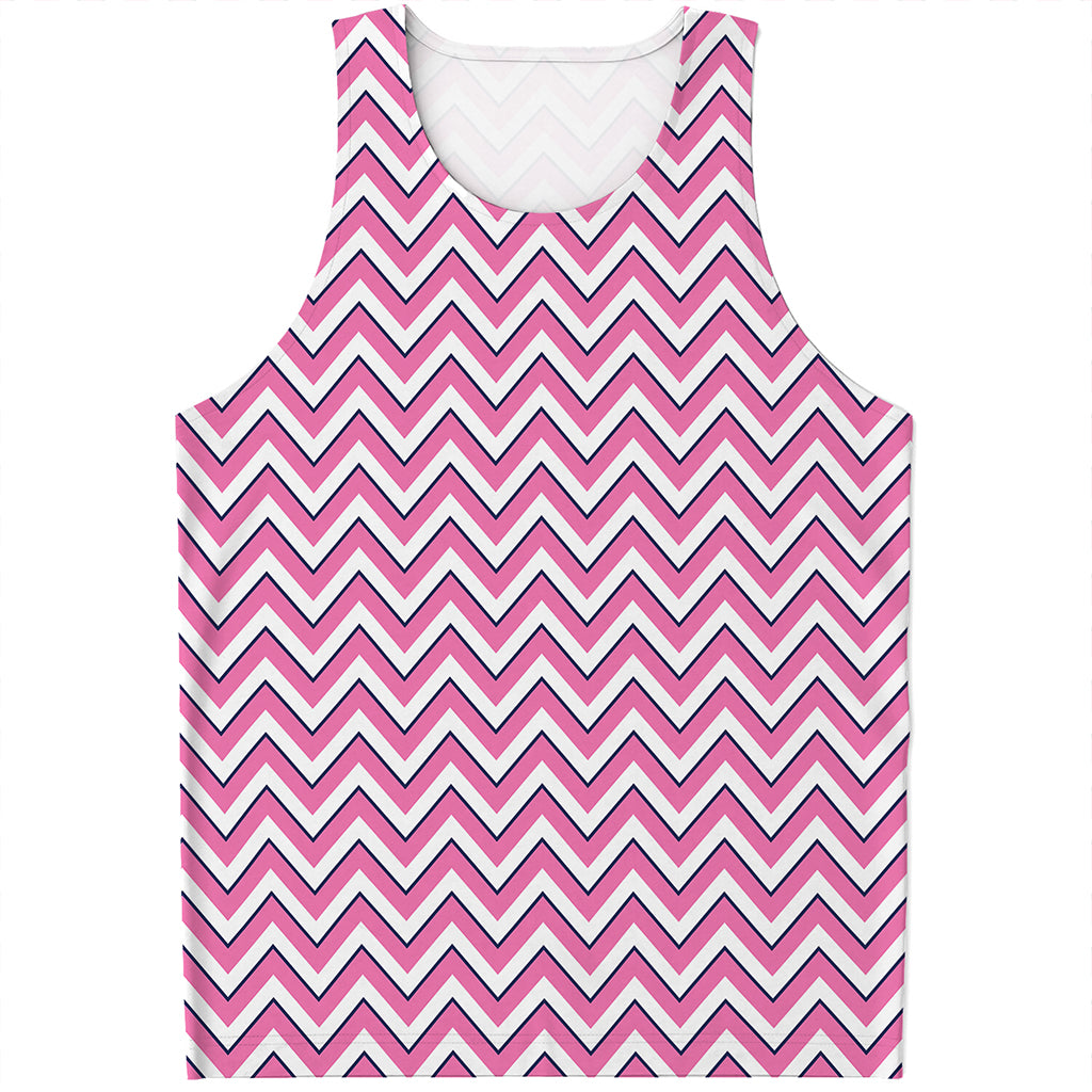 Pink White And Navy Chevron Print Men's Tank Top