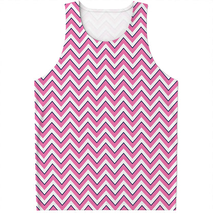Pink White And Navy Chevron Print Men's Tank Top