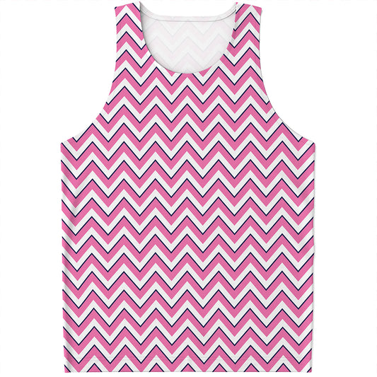 Pink White And Navy Chevron Print Men's Tank Top