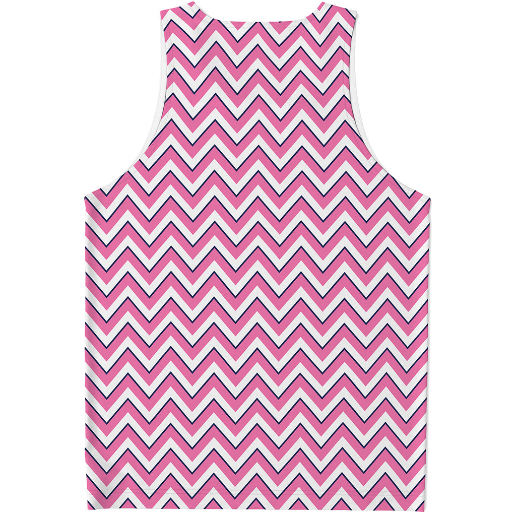 Pink White And Navy Chevron Print Men's Tank Top