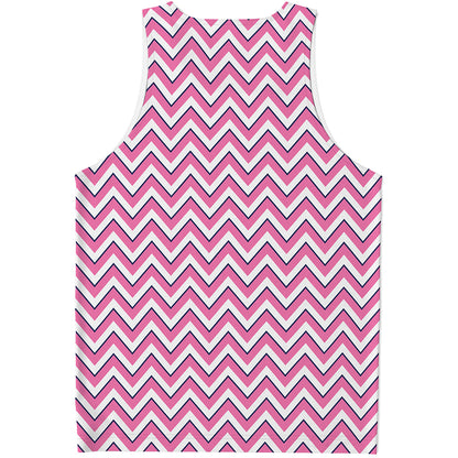 Pink White And Navy Chevron Print Men's Tank Top