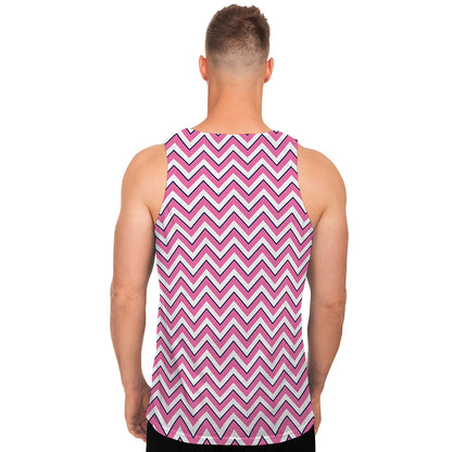 Pink White And Navy Chevron Print Men's Tank Top