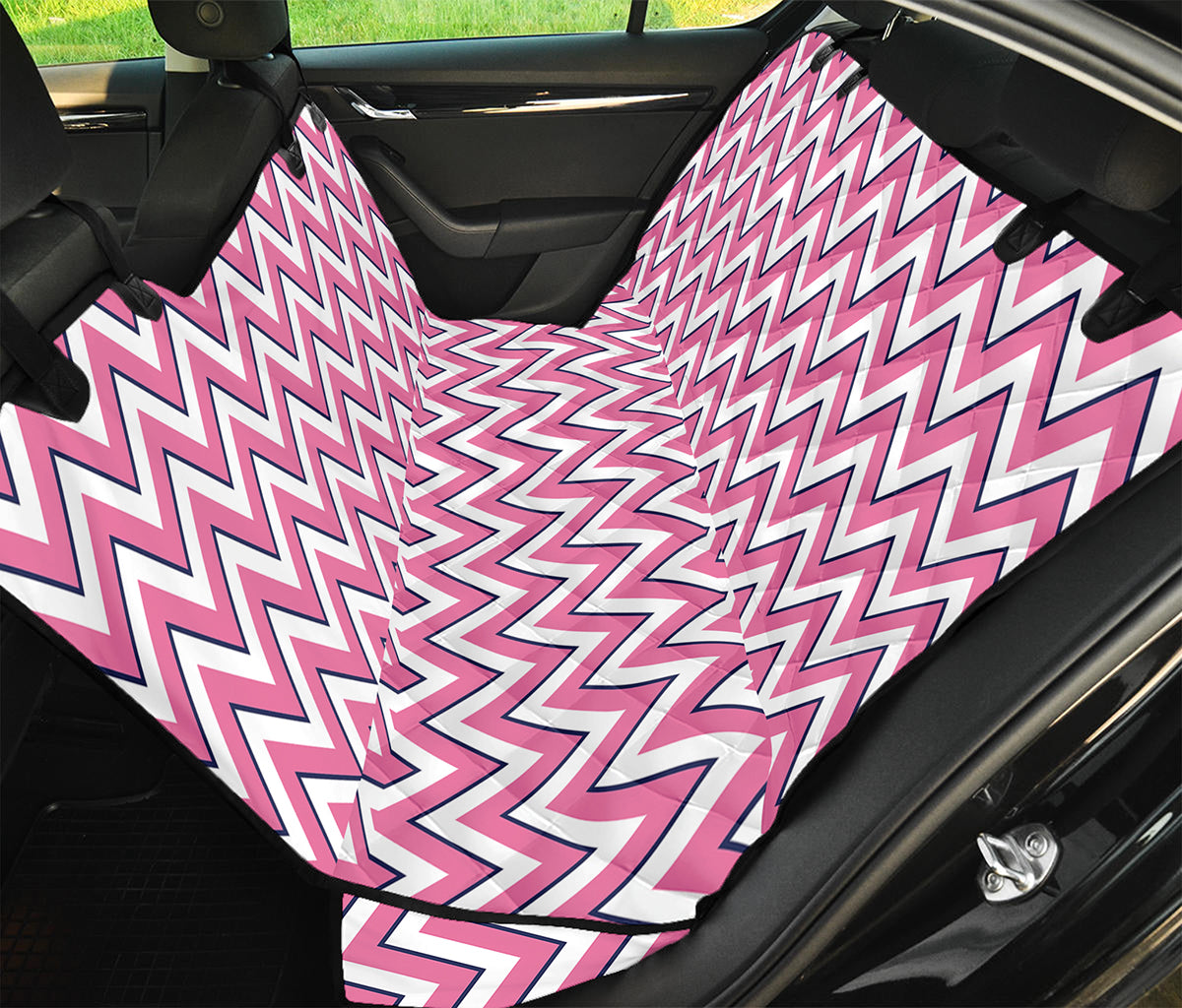 Pink White And Navy Chevron Print Pet Car Back Seat Cover