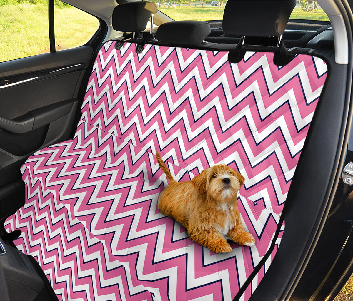 Pink White And Navy Chevron Print Pet Car Back Seat Cover