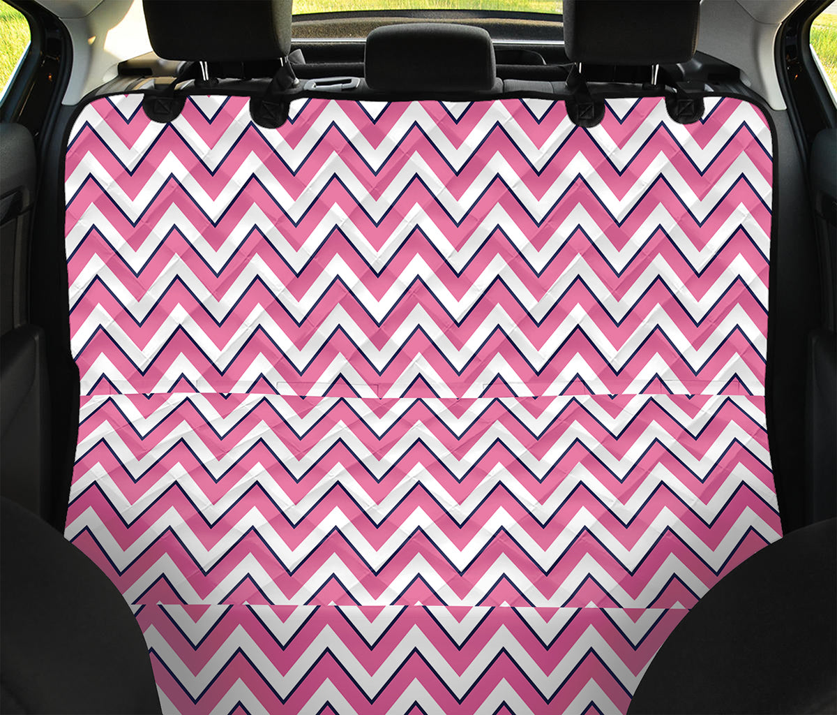 Pink White And Navy Chevron Print Pet Car Back Seat Cover