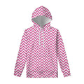 Pink White And Navy Chevron Print Pullover Hoodie
