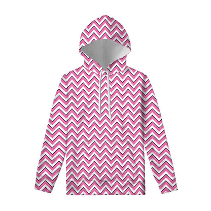 Pink White And Navy Chevron Print Pullover Hoodie