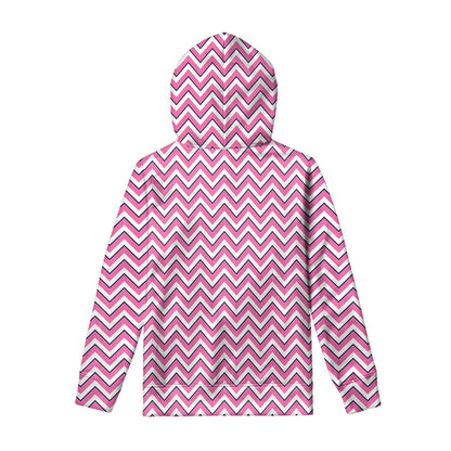 Pink White And Navy Chevron Print Pullover Hoodie