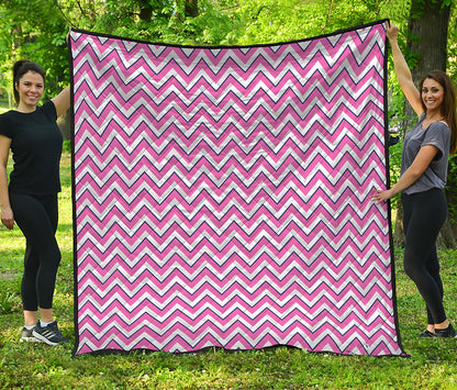 Pink White And Navy Chevron Print Quilt