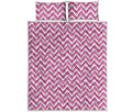 Pink White And Navy Chevron Print Quilt Bed Set