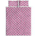 Pink White And Navy Chevron Print Quilt Bed Set