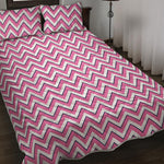 Pink White And Navy Chevron Print Quilt Bed Set