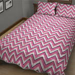 Pink White And Navy Chevron Print Quilt Bed Set