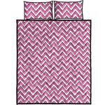 Pink White And Navy Chevron Print Quilt Bed Set