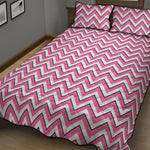 Pink White And Navy Chevron Print Quilt Bed Set