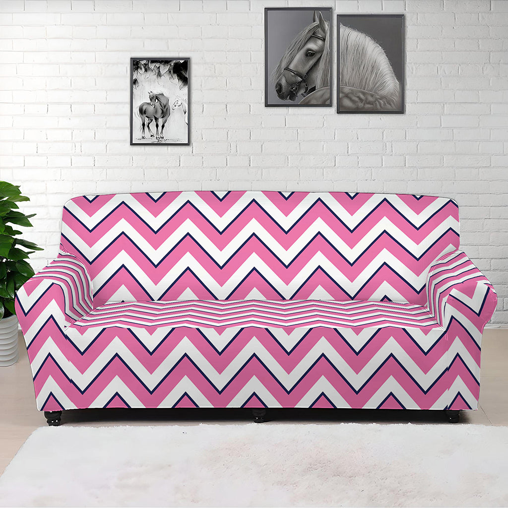 Pink White And Navy Chevron Print Sofa Cover