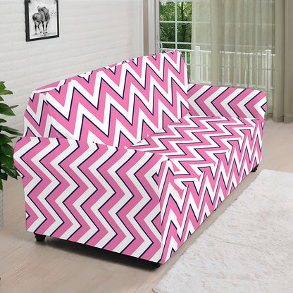 Pink White And Navy Chevron Print Sofa Cover