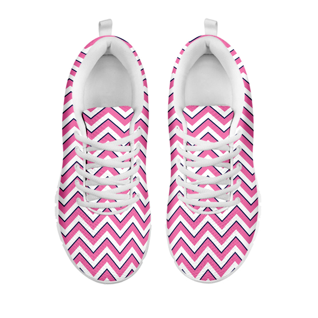 Pink White And Navy Chevron Print White Sneakers