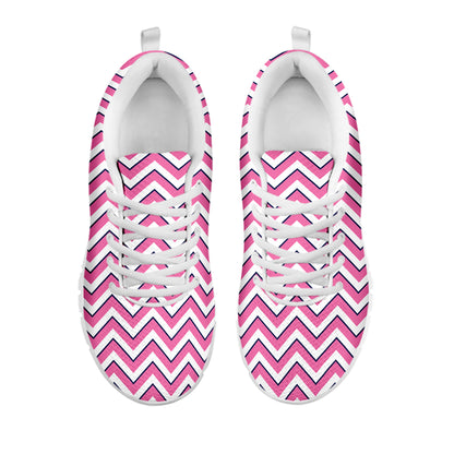 Pink White And Navy Chevron Print White Sneakers