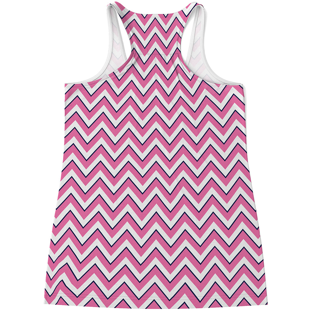 Pink White And Navy Chevron Print Women's Racerback Tank Top