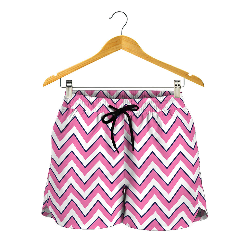 Pink White And Navy Chevron Print Women's Shorts