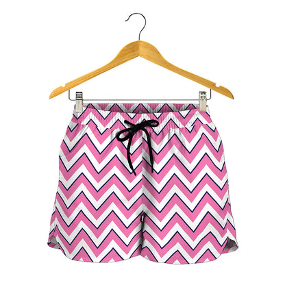 Pink White And Navy Chevron Print Women's Shorts