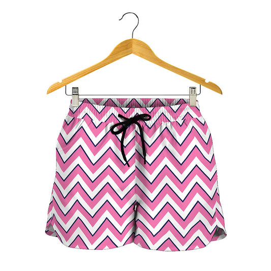 Pink White And Navy Chevron Print Women's Shorts