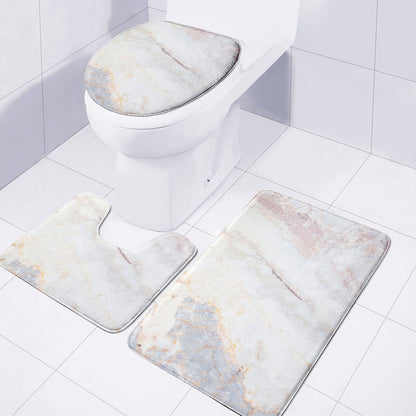 Pink White Grey Marble Print 3 Piece Bath Mat Set