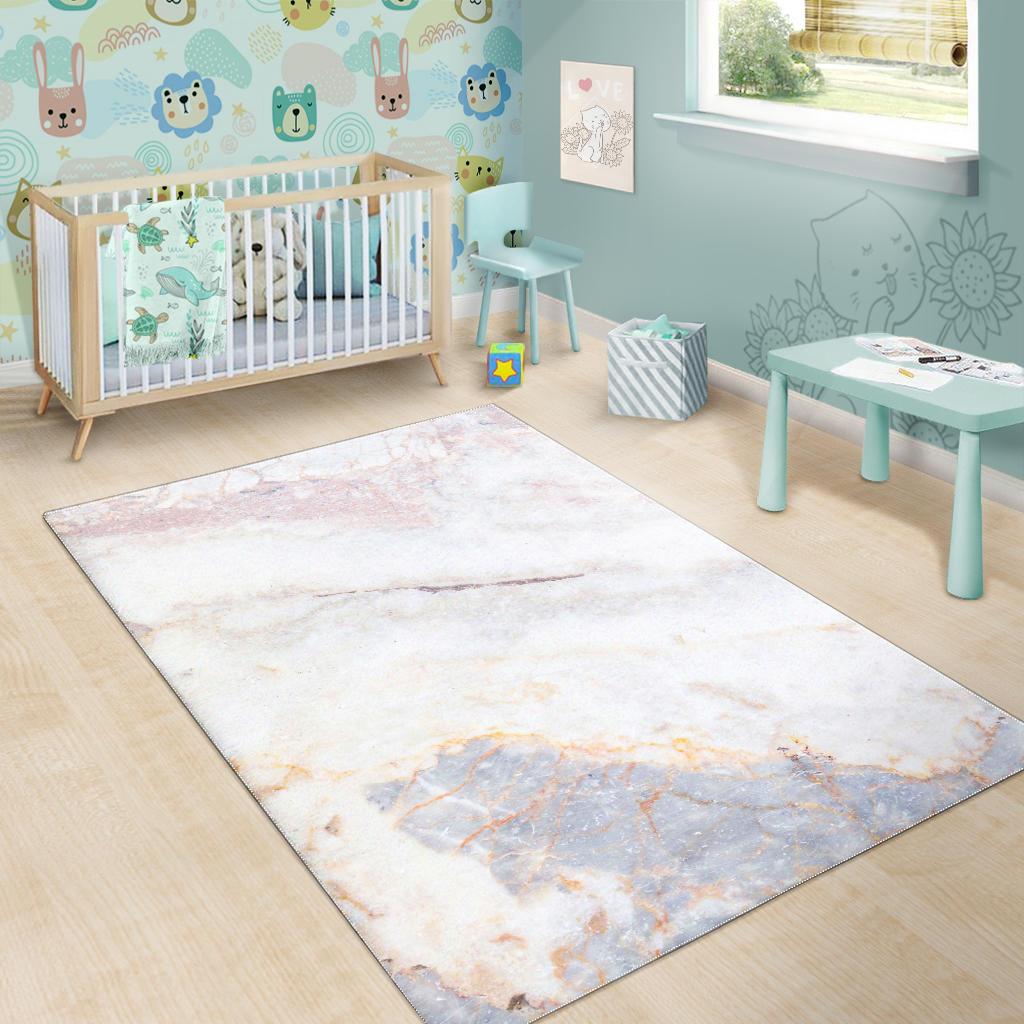 Pink White Grey Marble Print Area Rug GearFrost