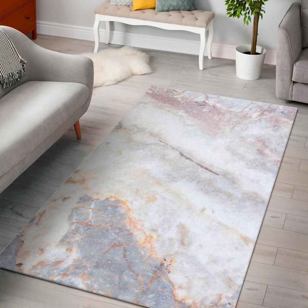 Pink White Grey Marble Print Area Rug GearFrost